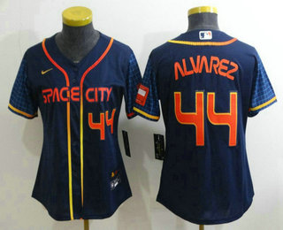 Women's Houston Astros #44 Yordan Alvarez Number 2022 Navy Blue City Connect Cool Base Stitched Jersey