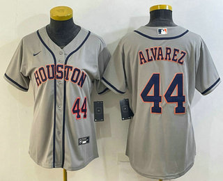 Women's Houston Astros #44 Yordan Alvarez Number Grey Stitched MLB Cool Base Nike Jersey