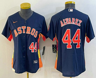 Women's Houston Astros #44 Yordan Alvarez Number Navy Blue With Patch Stitched MLB Cool Base Nike Jersey