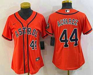 Women's Houston Astros #44 Yordan Alvarez Number Orange With Patch Stitched MLB Cool Base Nike Jersey