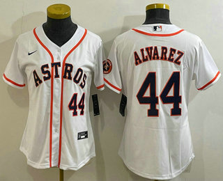 Women's Houston Astros #44 Yordan Alvarez Number White With Patch Stitched MLB Cool Base Nike Jersey