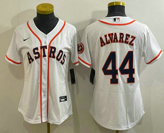 Women's Houston Astros #44 Yordan Alvarez White With Patch Stitched MLB Cool Base Nike Jersey