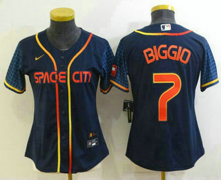 Women's Houston Astros #7 Craig Biggio 2022 Navy Blue City Connect Cool Base Stitched Jersey