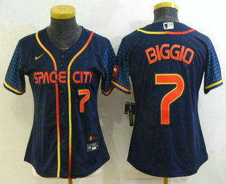 Women's Houston Astros #7 Craig Biggio Number 2022 Navy Blue City Connect Cool Base Stitched Jersey