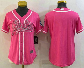 Women's Indianapolis Colts Blank Pink With Patch Cool Base Stitched Baseball Jersey