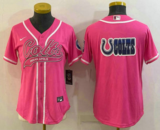 Women's Indianapolis Colts Team Big Logo Pink With Patch Cool Base Stitched Baseball Jersey