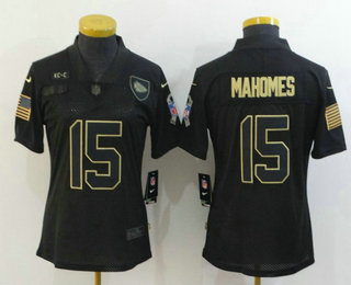 Women's Kansas City Chiefs #15 Patrick Mahomes Black 2020 Salute To Service Stitched NFL Nike Limited Jersey