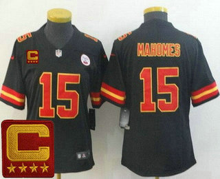 Women's Kansas City Chiefs #15 Patrick Mahomes II Limited Black C Patch Vapor Jersey