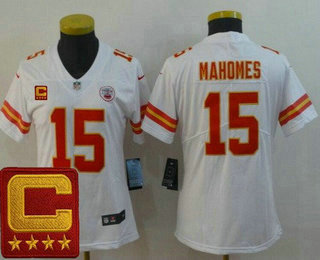 Women's Kansas City Chiefs #15 Patrick Mahomes Limited White C Patch Vapor Jersey