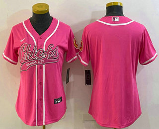 Women's Kansas City Chiefs Blank Pink With Patch Cool Base Stitched Baseball Jersey