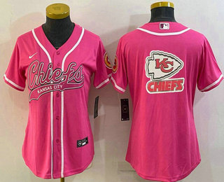 Women's Kansas City Chiefs Pink Team Big Logo With Patch Cool Base Stitched Baseball Jersey