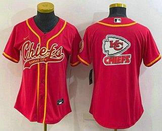 Women's Kansas City Chiefs Red Team Big Logo With Patch Cool Base Stitched Baseball Jersey