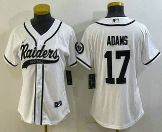 Women's Las Vegas Raiders #17 Davante Adams White With Patch Cool Base Stitched Baseball Jersey