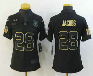 Women's Las Vegas Raiders #28 Josh Jacobs Black 2020 Salute To Service Stitched NFL Nike Limited Jersey