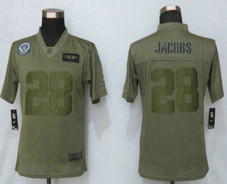 Women's Las Vegas Raiders #28 Josh Jacobs Olive Camo 2019 Salute To Service Stitched NFL Nike Limited Jersey