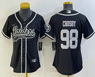 Women's Las Vegas Raiders #98 Maxx Crosby Black With Patch Cool Base Stitched Baseball Jersey