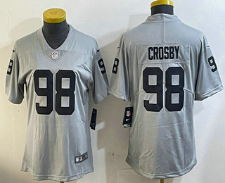 Women's Las Vegas Raiders #98 Maxx Crosby Grey Inverted Legend Stitched Nike Limited Jersey