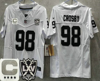 Women's Las Vegas Raiders #98 Maxx Crosby Limited White C Patch 65th Season FUSE Vapor Jersey