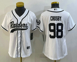 Women's Las Vegas Raiders #98 Maxx Crosby White With Patch Cool Base Stitched Baseball Jersey