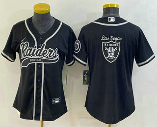 Women's Las Vegas Raiders Black Team Big Logo With Patch Cool Base Stitched Baseball Jersey