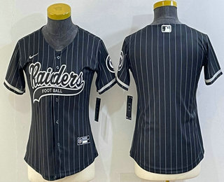 Women's Las Vegas Raiders Black With Patch Cool Base Stitched Baseball Jersey