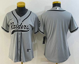 Women's Las Vegas Raiders Blank Grey With Patch Cool Base Stitched Baseball Jersey