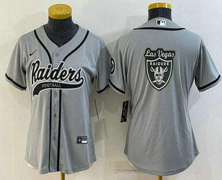 Women's Las Vegas Raiders Grey Team Big Logo With Patch Cool Base Stitched Baseball Jersey