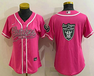 Women's Las Vegas Raiders Pink Team Big Logo With Patch Cool Base Stitched Baseball Jersey