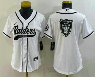 Women's Las Vegas Raiders White Team Big Logo With Patch Cool Base Stitched Baseball Jersey