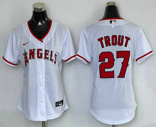 Women's Los Angeles Angels #27 Mike Trout White Stitched MLB Cool Base Nike Jersey