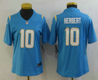 Women's Los Angeles Chargers #10 Justin Herbert Light Blue 2020 NEW Vapor Untouchable Stitched NFL Nike Limited Jersey