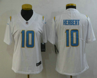 Women's Los Angeles Chargers #10 Justin Herbert White 2020 NEW Vapor Untouchable Stitched NFL Nike Limited Jersey