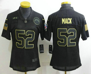 Women's Los Angeles Chargers #52 Khalil Mack Black 2020 Salute To Service Stitched NFL Nike Limited Jersey