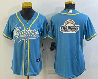 Women's Los Angeles Chargers Light Blue Team Big Logo With Patch Cool Base Stitched Baseball Jersey