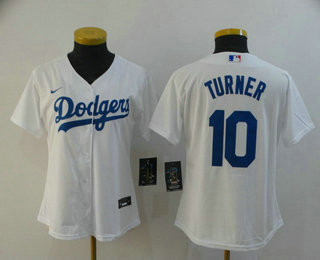 Women's Los Angeles Dodgers #10 Justin Turner White Stitched MLB Cool Base Nike Jersey