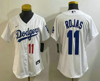 Women's Los Angeles Dodgers #11 Miguel Rojas Number White Cool Base Stitched Jersey