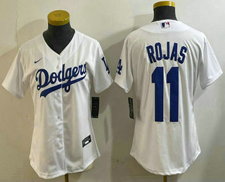 Women's Los Angeles Dodgers #11 Miguel Rojas White Cool Base Stitched Jersey