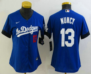 Women's Los Angeles Dodgers #13 Max Muncy Blue 2021 City Connect Number Cool Base Stitched Jersey