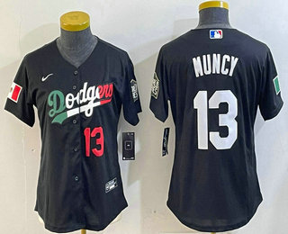 Women's Los Angeles Dodgers #13 Max Muncy Number Black Mexico 2020 World Series Cool Base Nike Jersey