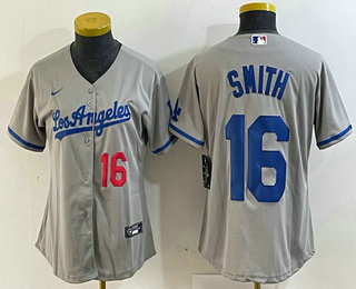 Women's Los Angeles Dodgers #16 Will Smith Gray Alternate Player Number Team Logo Cool Base Jerse