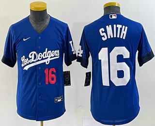 Women's Los Angeles Dodgers #16 Will Smith Number Blue Stitched Cool Base Nike Jersey