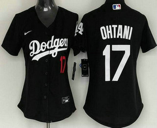 Women's Los Angeles Dodgers #17 Shohei Ohtani Black Player Number Cool Base Jersey