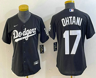 Women's Los Angeles Dodgers #17 Shohei Ohtani Black Turn Back The Clock Stitched Cool Base Jersey 01