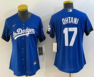 Women's Los Angeles Dodgers #17 Shohei Ohtani Blue 2021 City Connect Cool Base Stitched Jersey