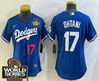 Women's Los Angeles Dodgers #17 Shohei Ohtani Blue 2024 World Series Limited Cool Base Stitched Jersey