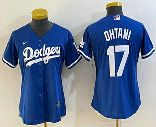 Women's Los Angeles Dodgers #17 Shohei Ohtani Blue Stitched Cool Base Nike Jersey