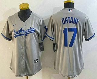 Women's Los Angeles Dodgers #17 Shohei Ohtani Grey With Los Cool Base Stitched Jersey