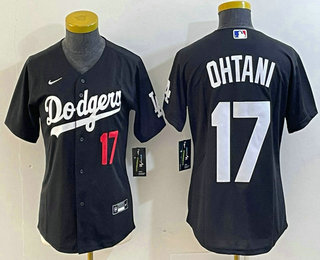 Women's Los Angeles Dodgers #17 Shohei Ohtani Number Black Turn Back The Clock Stitched Cool Base Jersey 01