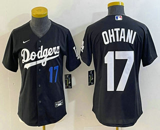 Women's Los Angeles Dodgers #17 Shohei Ohtani Number Black Turn Back The Clock Stitched Cool Base Jersey 02