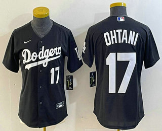 Women's Los Angeles Dodgers #17 Shohei Ohtani Number Black Turn Back The Clock Stitched Cool Base Jersey 03